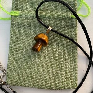 Tigers Eye Mushroom Necklace | Crystal Mushroom Necklace | Tigers Eye Necklace
